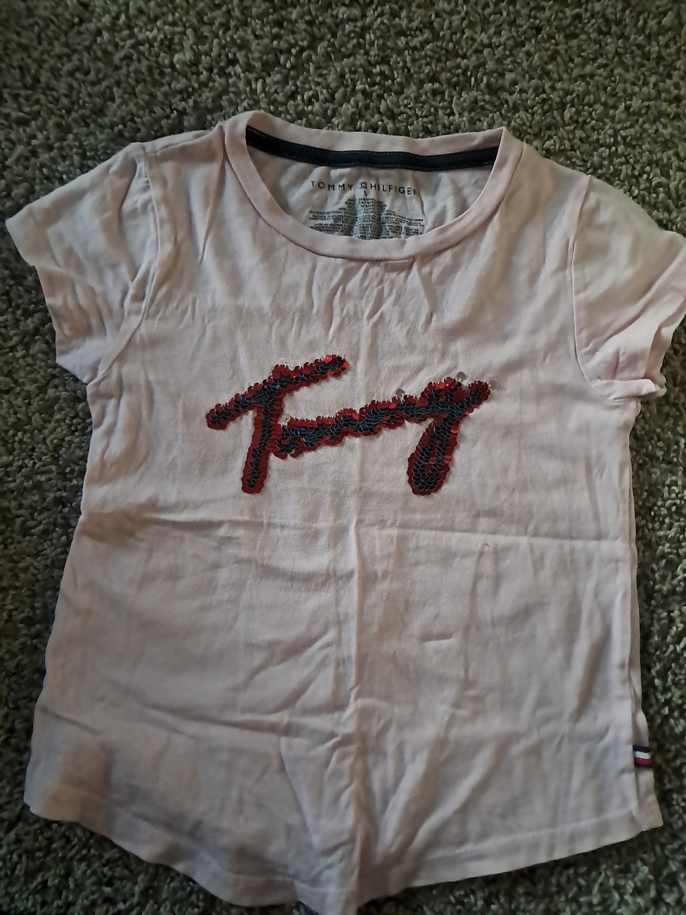 Tommy Hilfiger Girls' Light Pink Sequin Logo Tee